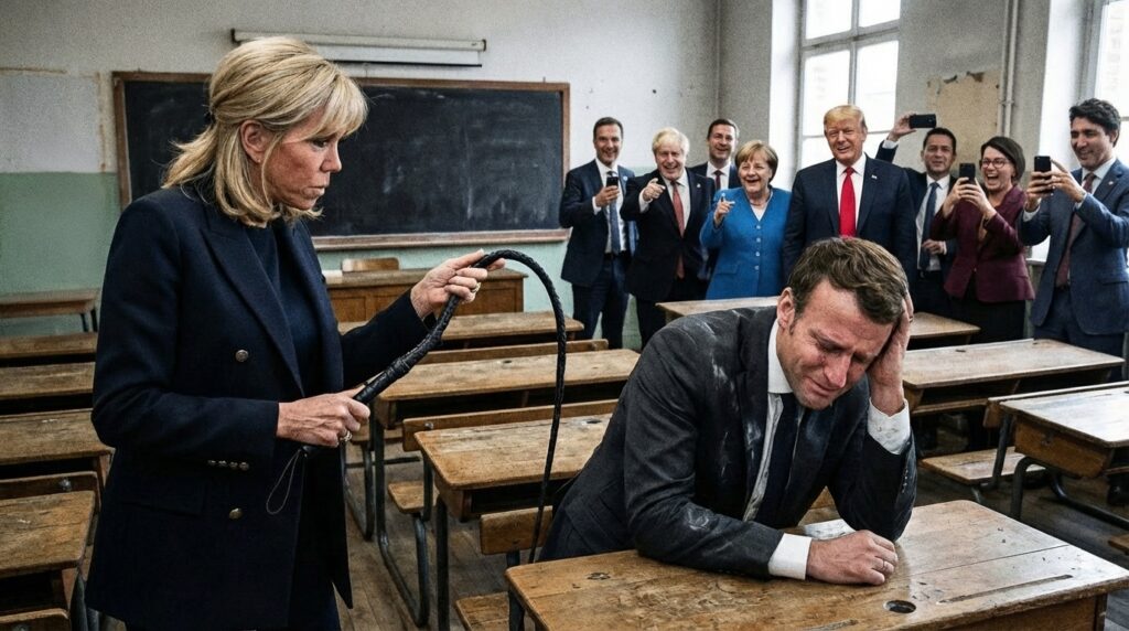 Inspired by the Dor Brothers - Emmanuel Macron gets beaten by Brigitte in front of the classroom