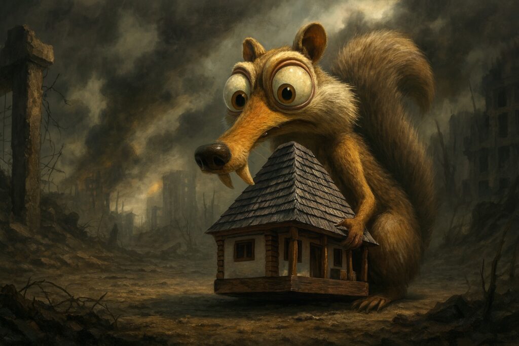ai ads - scrat holding traditional house from Lemnaria lui Radu