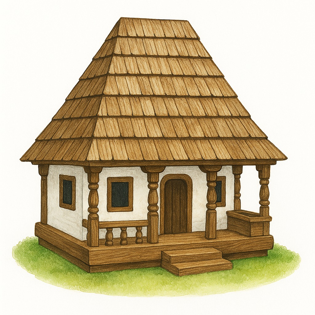 ai ads - traditional Romanian house illustration from Lemnaria lui Radu